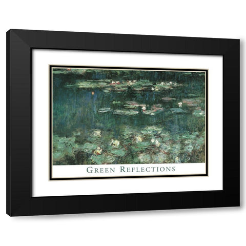 Green Reflections Black Modern Wood Framed Art Print with Double Matting by Monet, Claude