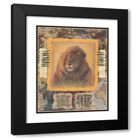Lion Stamp Black Modern Wood Framed Art Print with Double Matting by Unknown