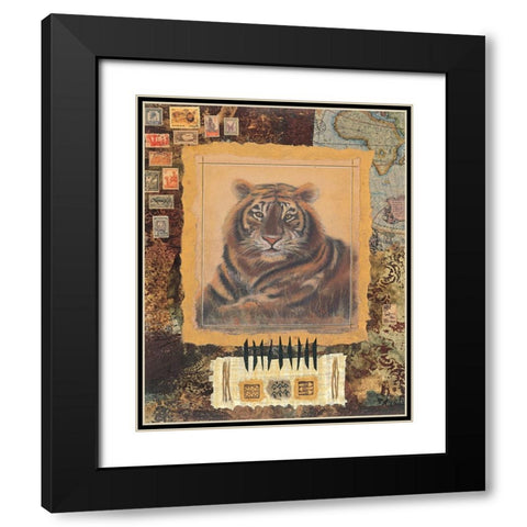 Tiger Stamp Black Modern Wood Framed Art Print with Double Matting by Unknown