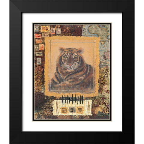 Tiger Stamp Black Modern Wood Framed Art Print with Double Matting by Unknown