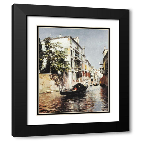 venetian Gondola Black Modern Wood Framed Art Print with Double Matting by Unknown