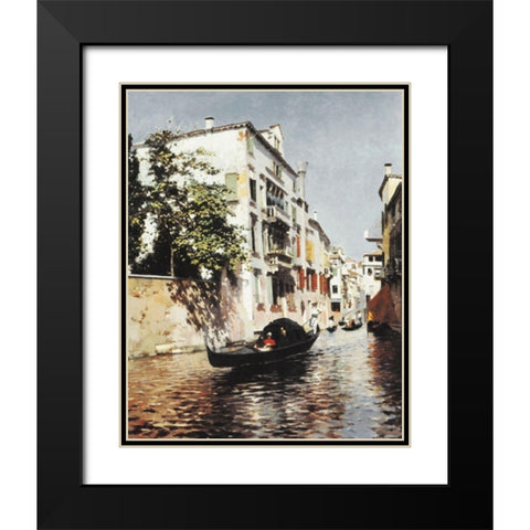 venetian Gondola Black Modern Wood Framed Art Print with Double Matting by Unknown