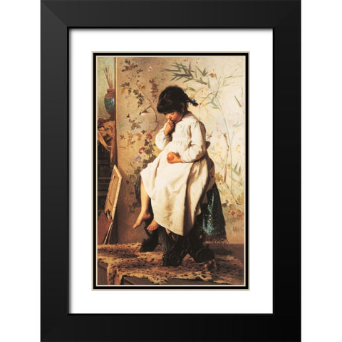 Waiting Black Modern Wood Framed Art Print with Double Matting by Unknown