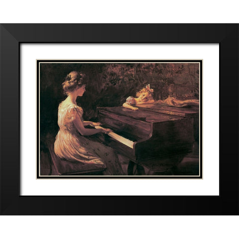 Piano Lesson Black Modern Wood Framed Art Print with Double Matting by Unknown