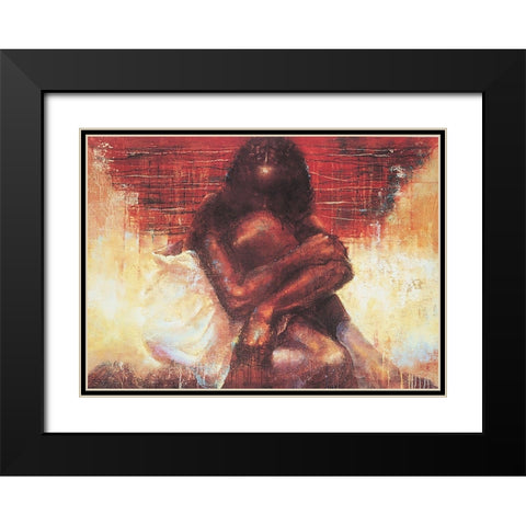 Abstract Embrace Black Modern Wood Framed Art Print with Double Matting by Unknown
