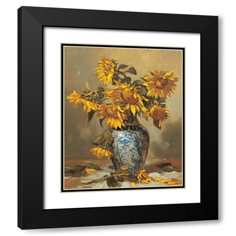 Sunflowers in Vase II Black Modern Wood Framed Art Print with Double Matting by Unknown