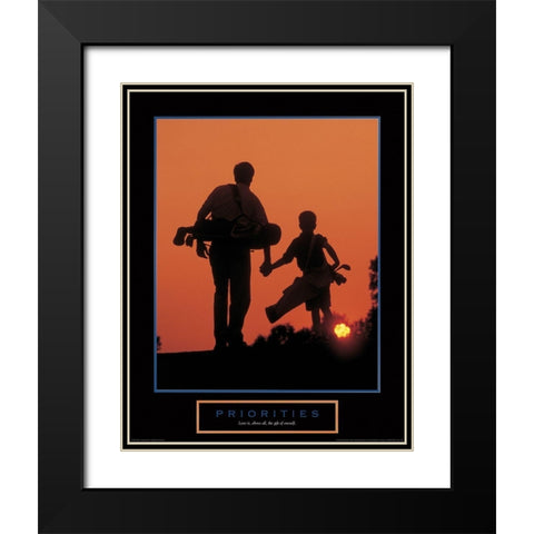 Priorities - Father and Son Golfing Black Modern Wood Framed Art Print with Double Matting by Unknown