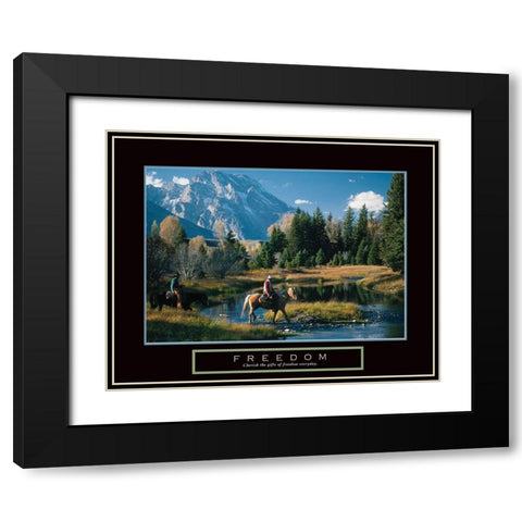 Freedom - Cowboys Black Modern Wood Framed Art Print with Double Matting by Unknown