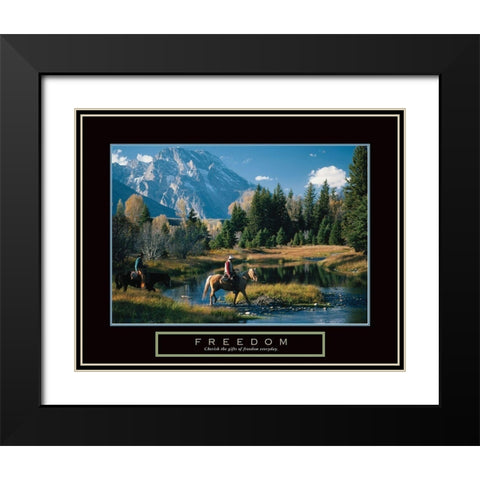 Freedom - Cowboys Black Modern Wood Framed Art Print with Double Matting by Unknown