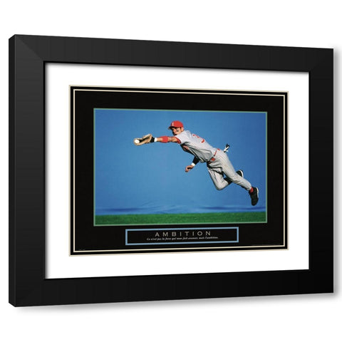 Ambition - Baseball Black Modern Wood Framed Art Print with Double Matting by Frontline