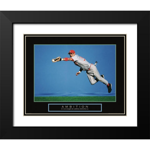 Ambition - Baseball Black Modern Wood Framed Art Print with Double Matting by Frontline