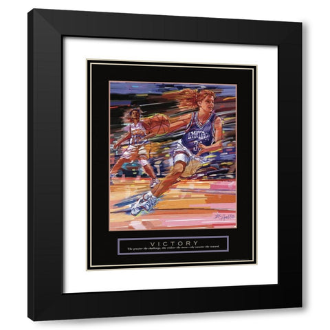 Victory - Girls Basketball Black Modern Wood Framed Art Print with Double Matting by Frontline