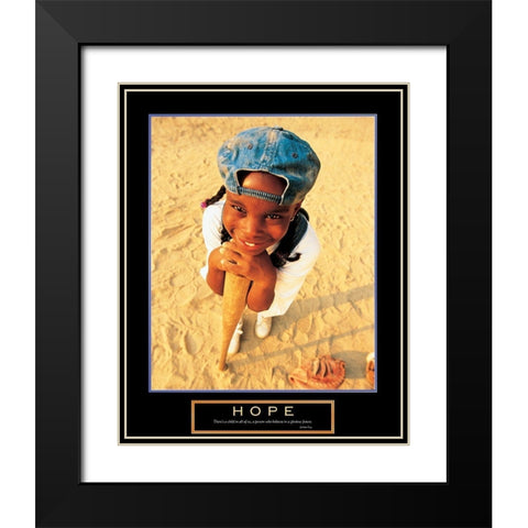 Hope - Girls Baseball Black Modern Wood Framed Art Print with Double Matting by Unknown