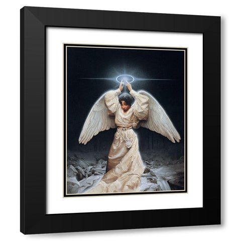 Angelic Woman Black Modern Wood Framed Art Print with Double Matting by Unknown