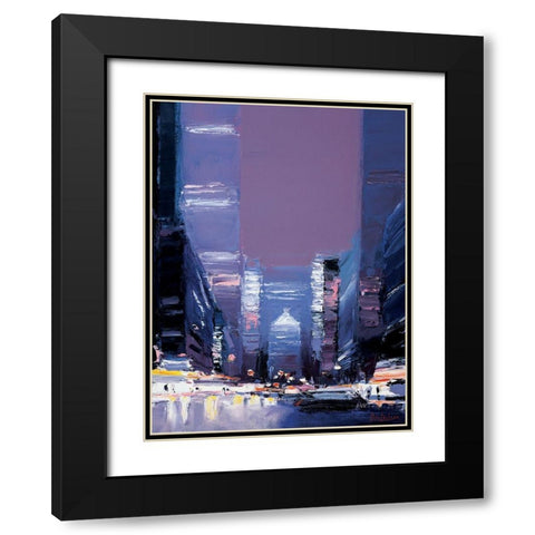 New York La nuit Black Modern Wood Framed Art Print with Double Matting by Doutreleau