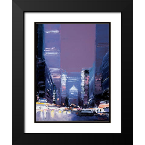 New York La nuit Black Modern Wood Framed Art Print with Double Matting by Doutreleau