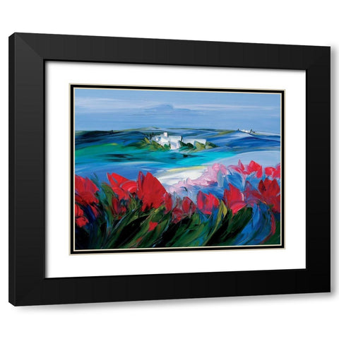 Tulipes Black Modern Wood Framed Art Print with Double Matting by Vadon, Veronique