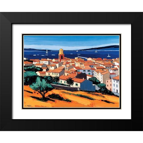 St-Tropez Black Modern Wood Framed Art Print with Double Matting by Quilici, Jean-Claude