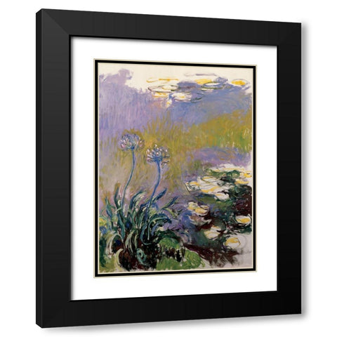 Les agapanthes Black Modern Wood Framed Art Print with Double Matting by Monet, Claude