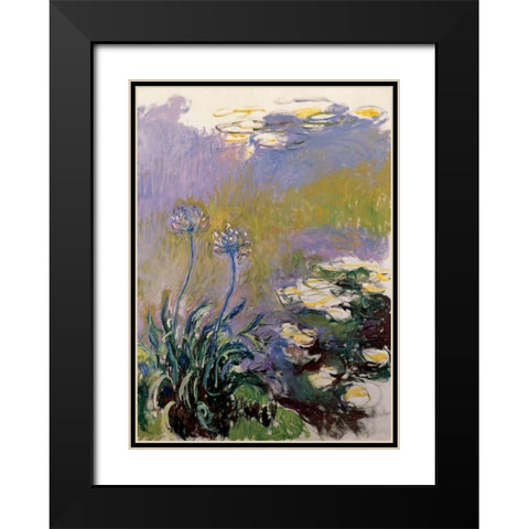 Les agapanthes Black Modern Wood Framed Art Print with Double Matting by Monet, Claude