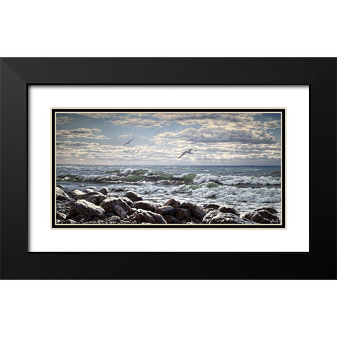 Sea and Stones II Black Modern Wood Framed Art Print with Double Matting by Adamov, Alexey