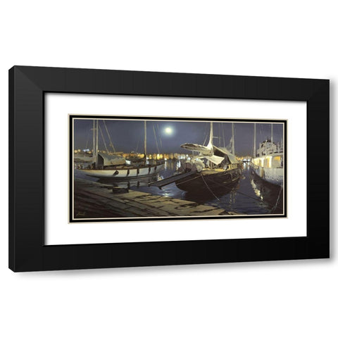 A Night Port Black Modern Wood Framed Art Print with Double Matting by Adamov, Alexey