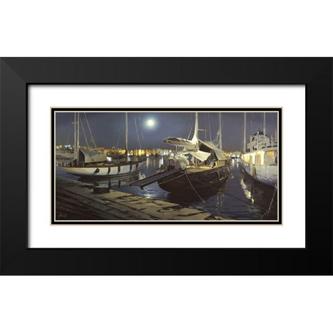 A Night Port Black Modern Wood Framed Art Print with Double Matting by Adamov, Alexey