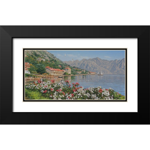 Kotor Bay Black Modern Wood Framed Art Print with Double Matting by Adamov, Alexey