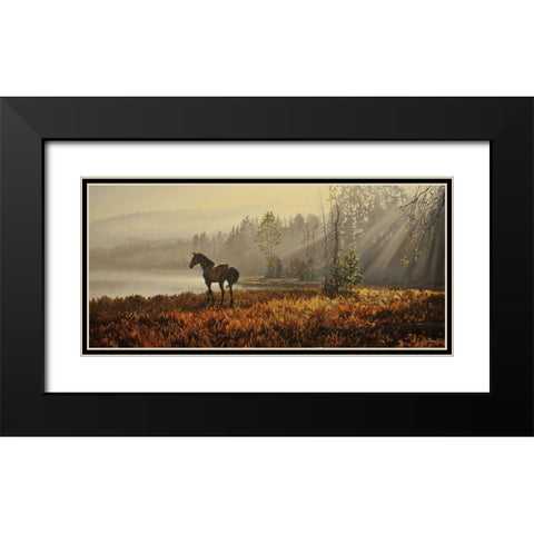 Landscape with a Horse Black Modern Wood Framed Art Print with Double Matting by Adamov, Alexey