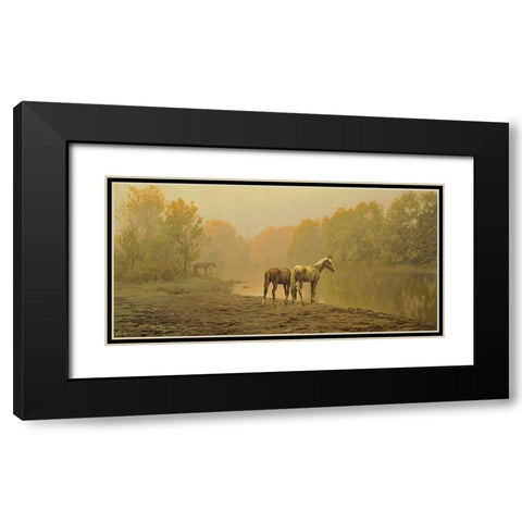 Horses in the Fog Black Modern Wood Framed Art Print with Double Matting by Adamov, Alexey