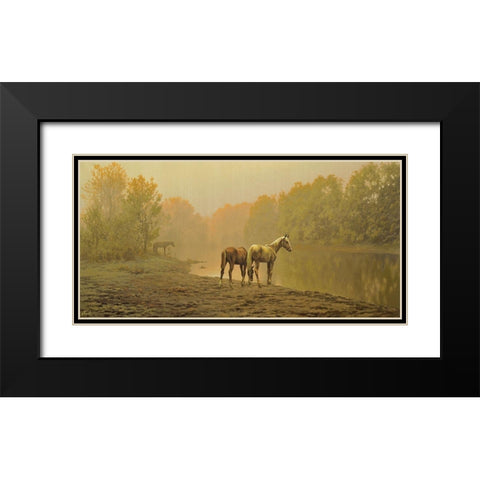 Horses in the Fog Black Modern Wood Framed Art Print with Double Matting by Adamov, Alexey