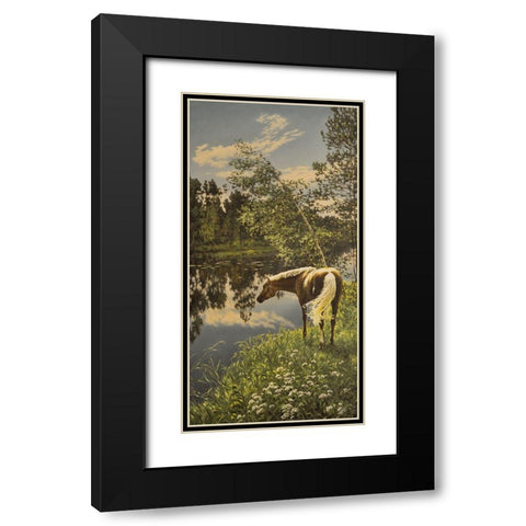 By the River Black Modern Wood Framed Art Print with Double Matting by Adamov, Alexey