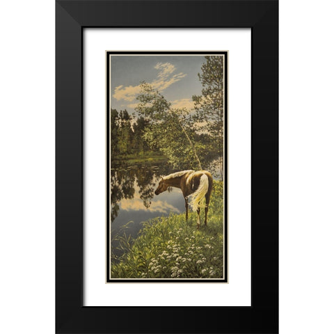 By the River Black Modern Wood Framed Art Print with Double Matting by Adamov, Alexey