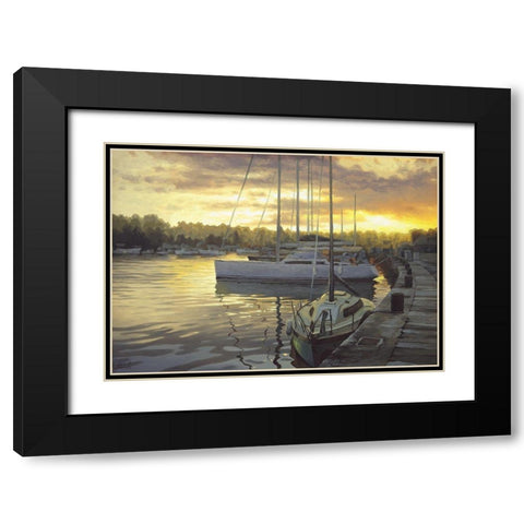 Evening Port Black Modern Wood Framed Art Print with Double Matting by Adamov, Alexey