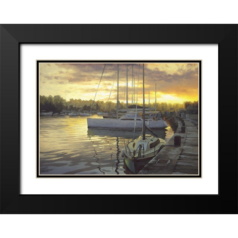 Evening Port Black Modern Wood Framed Art Print with Double Matting by Adamov, Alexey