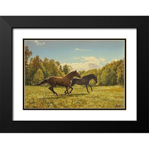 Running Horses II Black Modern Wood Framed Art Print with Double Matting by Adamov, Alexey