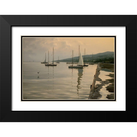 By the Port Black Modern Wood Framed Art Print with Double Matting by Adamov, Alexey