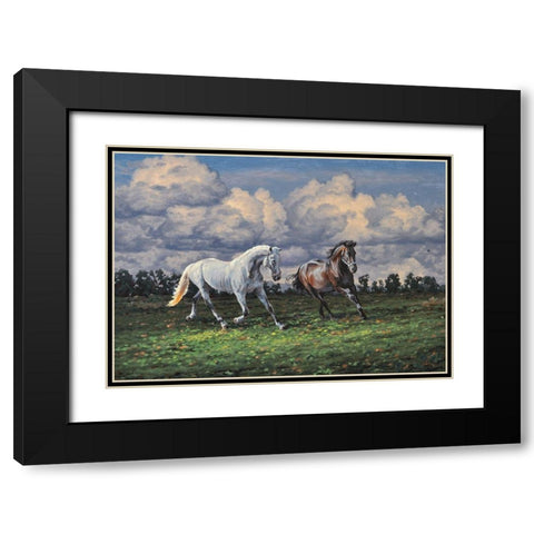 Horses after the Rain Black Modern Wood Framed Art Print with Double Matting by Adamov, Alexey
