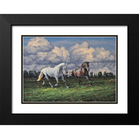 Horses after the Rain Black Modern Wood Framed Art Print with Double Matting by Adamov, Alexey
