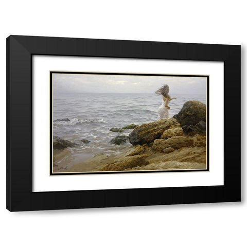 Mermaid Black Modern Wood Framed Art Print with Double Matting by Adamov, Alexey