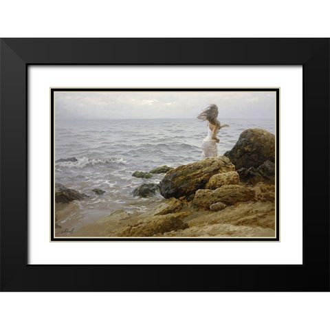 Mermaid Black Modern Wood Framed Art Print with Double Matting by Adamov, Alexey