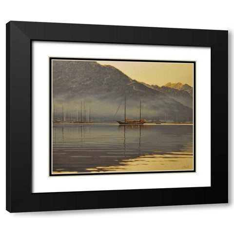 First Rays Black Modern Wood Framed Art Print with Double Matting by Adamov, Alexey