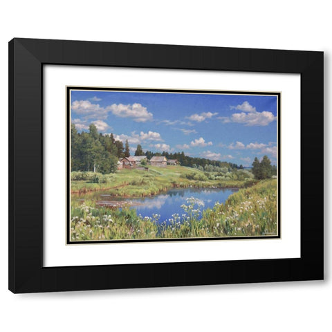 Edge of Village Black Modern Wood Framed Art Print with Double Matting by Adamov, Alexey