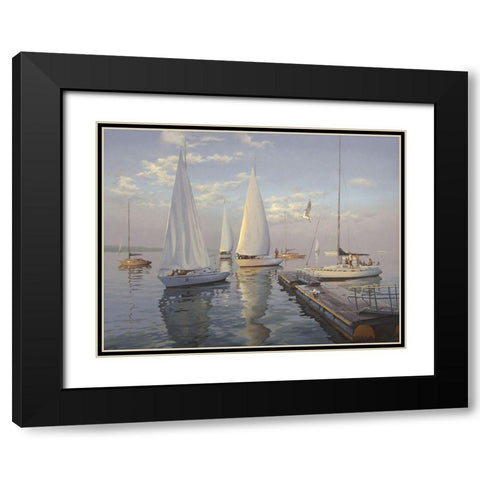 Yachts in Taganrog Black Modern Wood Framed Art Print with Double Matting by Adamov, Alexey