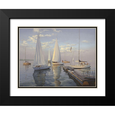 Yachts in Taganrog Black Modern Wood Framed Art Print with Double Matting by Adamov, Alexey