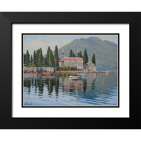 Kotor Bay II Black Modern Wood Framed Art Print with Double Matting by Adamov, Alexey