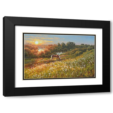Horse by Sunrise Black Modern Wood Framed Art Print with Double Matting by Adamov, Alexey