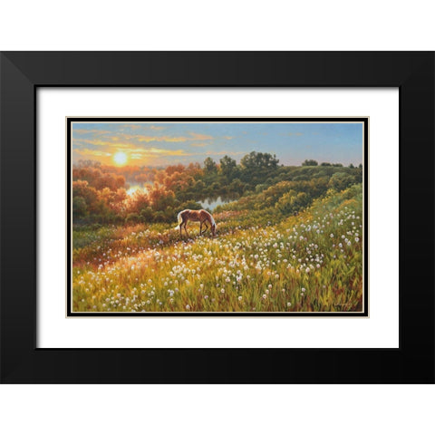 Horse by Sunrise Black Modern Wood Framed Art Print with Double Matting by Adamov, Alexey