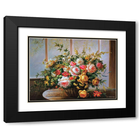 Peonies in Basket Black Modern Wood Framed Art Print with Double Matting by Tustanowska, Beata