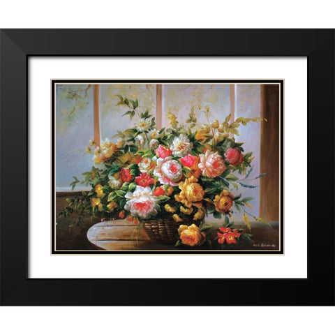 Peonies in Basket Black Modern Wood Framed Art Print with Double Matting by Tustanowska, Beata